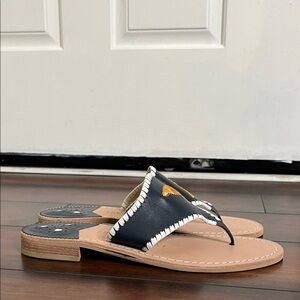 Jack Rogers Embroidered Navy Paris Leather Sandals Eiffel Tower Croissant sz 7.5